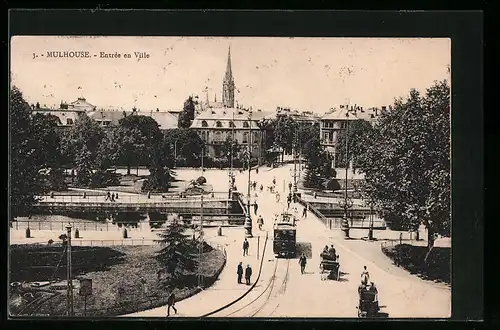 AK Mulhouse, Entrée en Ville, Strassenbahn