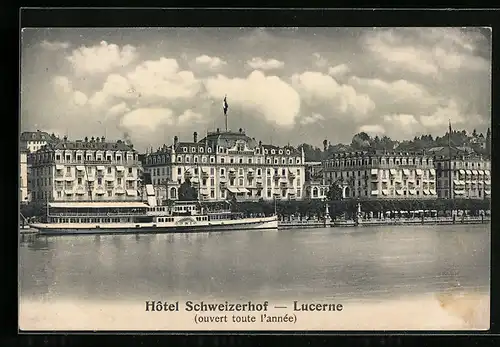 AK Lucerne, Hotel Schweizerhof, Dampfer