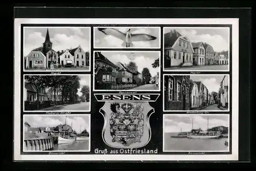 AK Esens / Ostfriesland, Molkerei-Strasse, Markt, Hindenburg-Strasse