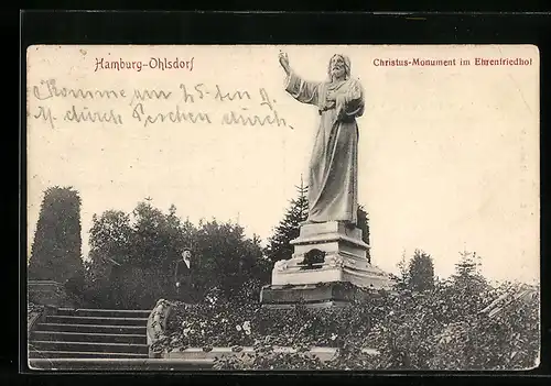 AK Hamburg-Ohlsdorf, Christus-Monument im Ehrenfriedhof