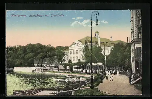 AK Königsberg, Schlossteich mit Stadthalle