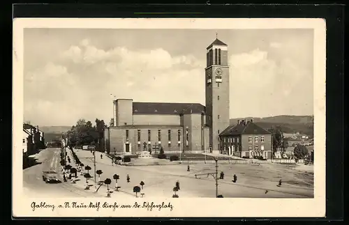 AK Gablonz / Jablonec Nad Nisou, Neue katholische Kirche am Fischerplatz