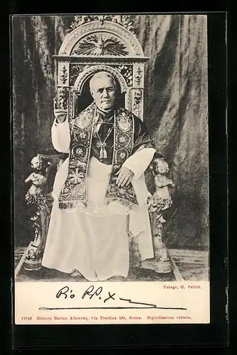 AK Papst Pius X. auf dem Thron