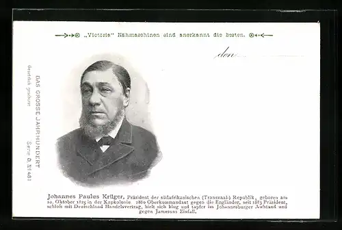 AK Portrait von Johannes Paulus Krüger, Präsident der Transvaal-Republik