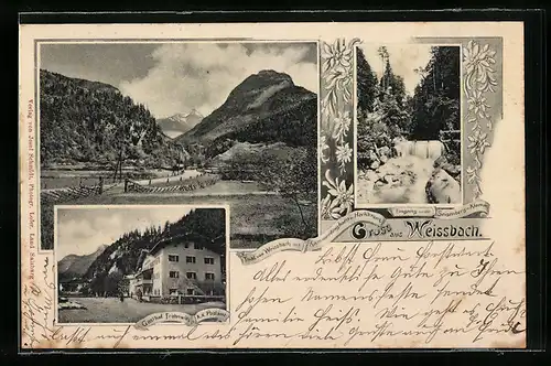 AK Weissbach, Gasthof Frohnwies, Eingang in die Seisenberg-Klamm, Panorama mit Kammerlinghorn und Hochkranz