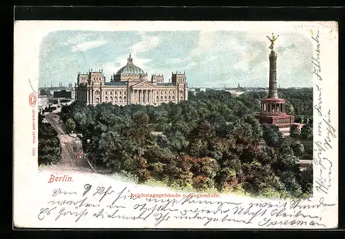 AK Berlin, Reichstagsgebäude und Siegessäule