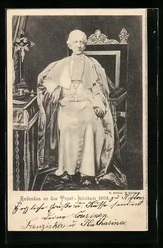 AK Papst Leo XIII. in Robe mit Kreuzkette