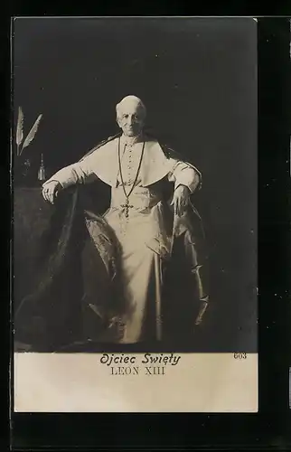 AK Papst Leo XIII. in Robe mit Kreuzkette