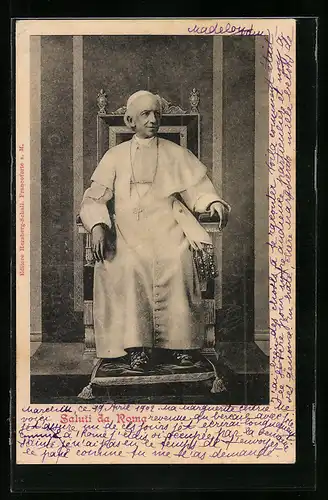 AK Roma, Papst Leo XIII. in Robe mit Kreuzkette
