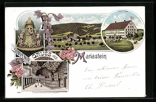 Lithographie Mariastein, Hotel Kreuz, Unterirdische Gnadenkapelle, Teilansicht