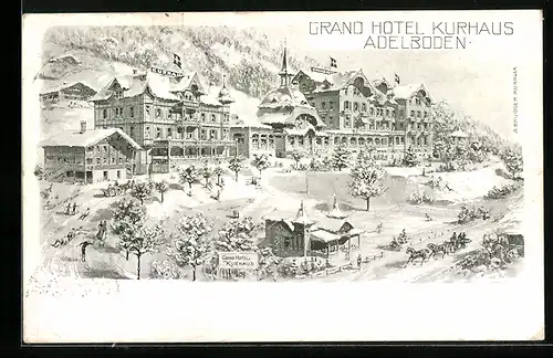 Künstler-AK Adelboden, Grand HotelKurhaus im Schnee