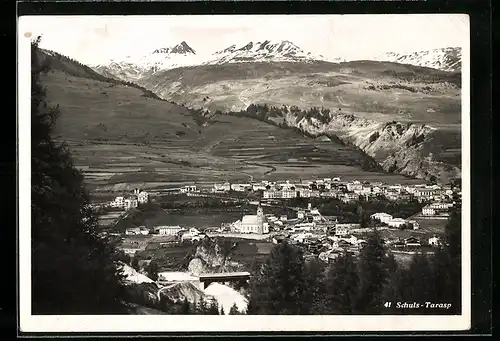 AK Schuls-Tarasp, Ortspanorama mit Gebirge