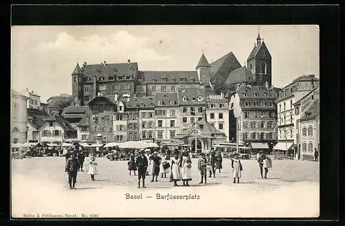 AK Basel, Markt auf dem Barfüsserplatz