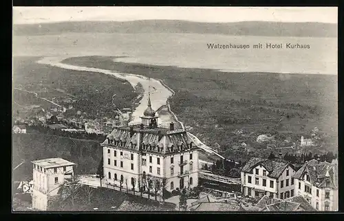 AK Walzenhausen, Ortsansicht mit Hotel Kurhaus aus der Vogelschau