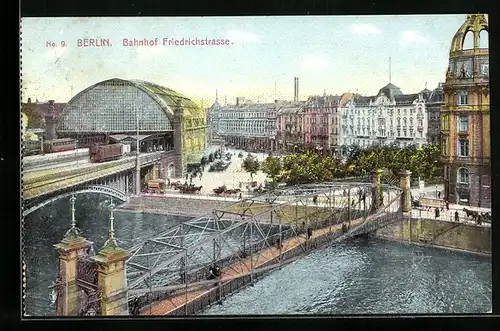 AK Berlin, Bahnhof Friedrichstrasse mit Brücke