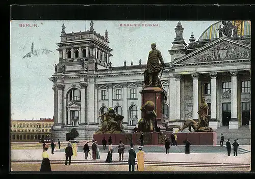 AK Berlin, Bismarck-Denkmal vor dem Reichstag