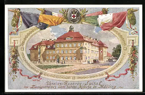 Künstler-AK Mödling, Vereins-Reserve-Spital des Zweigvereines vom roten Kreuze