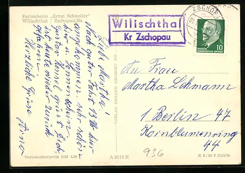 AK Landpoststempel Wilischthal Kr. Zschopau