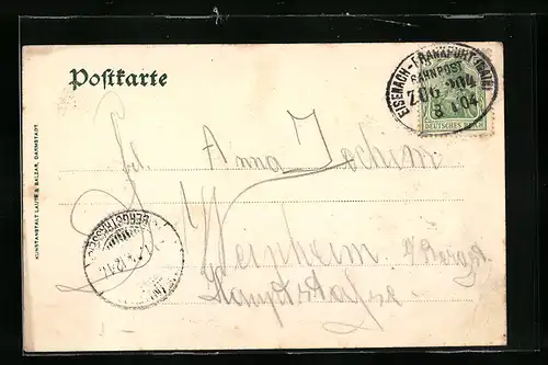 AK Bahnpoststempel Eisenach-Frankfurt /Main, Zug 204