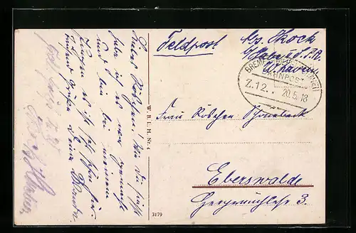 AK Bahnpoststempel Bremen-Wilhelmshaven, Z. 12