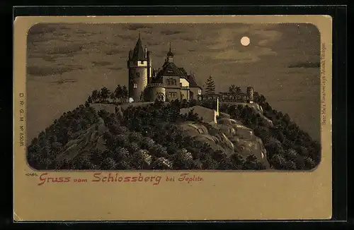 Lithographie Teplitz Schönau / Teplice, Schlossberg