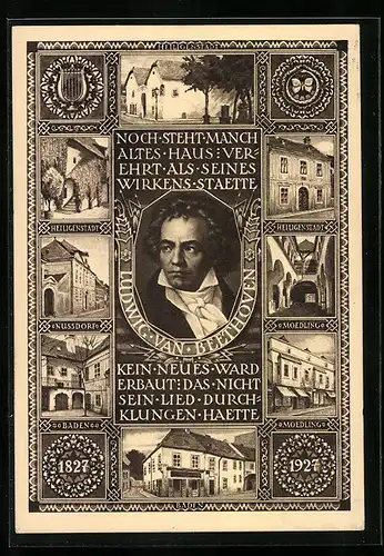 AK Häuser von Ludwig van Beethoven in Baden, Heiligenstadt, Nussdorf und Moedling