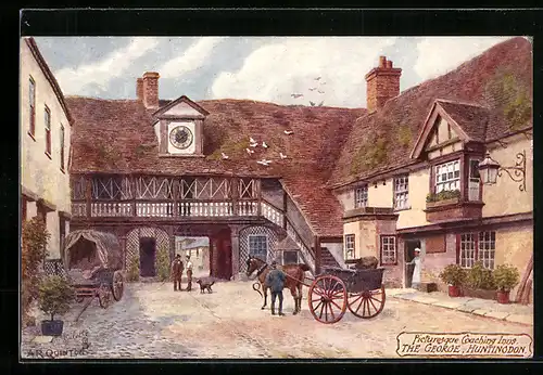 Künstler-AK Huntingdon, The George Inn, Yard with Coach