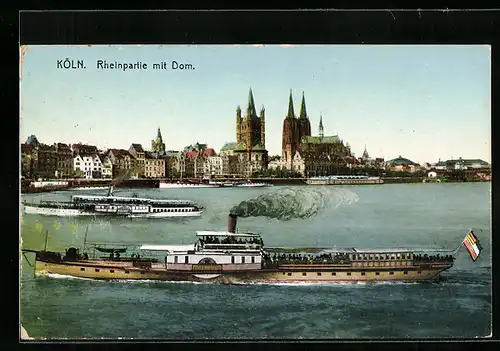AK Köln, Rheindampfer Prinz Heinrich, Panorama mit Dom