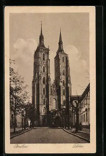 AK Breslau, Dom mit Strasse