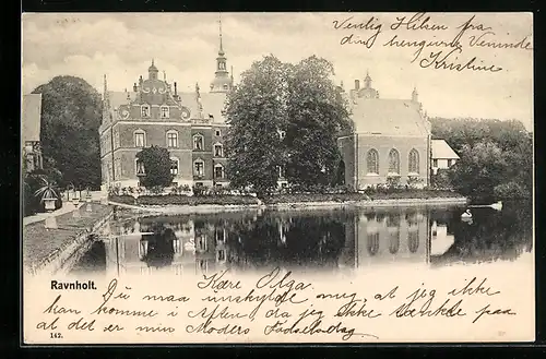 AK Ravnholt, Wasserpartie mit Blick zum Schloss