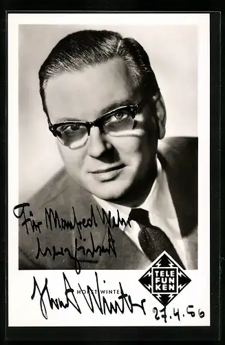 AK Musiker Horst Winter mit Brille, Autograph