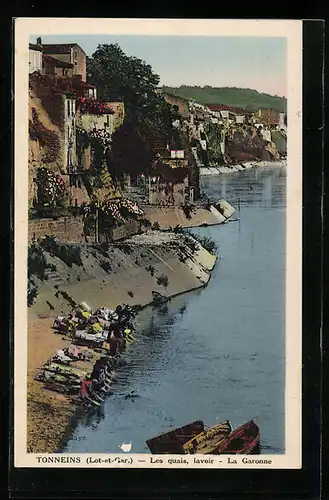 AK Tonneins, Les quais, Lavoir, La Garonne