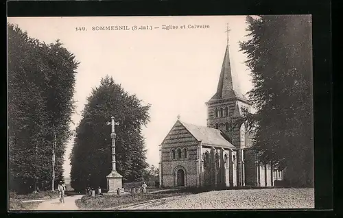 AK Sommesnil, Eglise et Calvaire