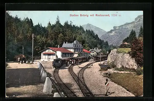 AK Brünig, Bahnstation mit Restaurant