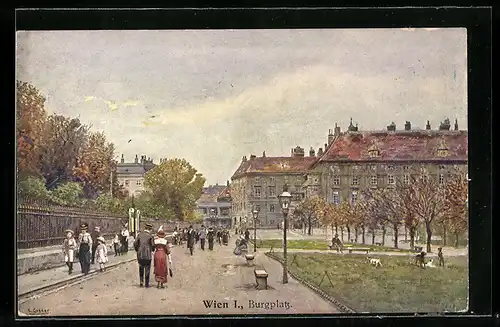 Künstler-AK Wien, Blick über den belebten Burgplatz