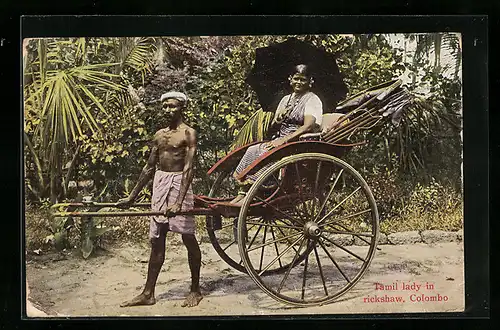 AK Colombo, Tamil lady in rikshaw, Dame in Rikscha