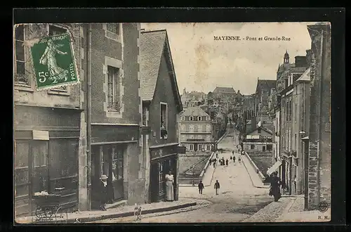 AK Mayenne, Pont et Grande-Rue