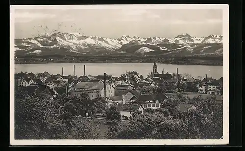 AK Pfäffikon b. Zürich, Generalansicht gegen die Alpen