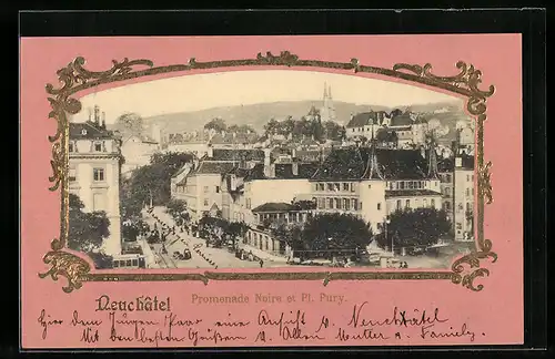 AK Neuchatel, Promenade Noire et Pl. Pury