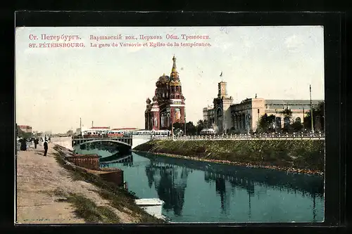 AK St. Pétersbourg, La gare de Varsovie et Eglise de la tempérance