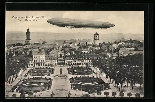 AK Karlsruhe, Zeppelin über der Stadt