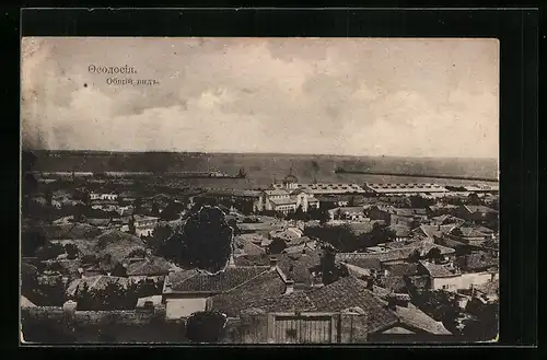 AK Feodossija /Krim, Gesamtansicht des Ortes mit Hafen