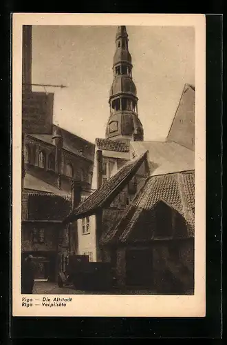 AK Riga, Häuser und Kirche in der Altstadt