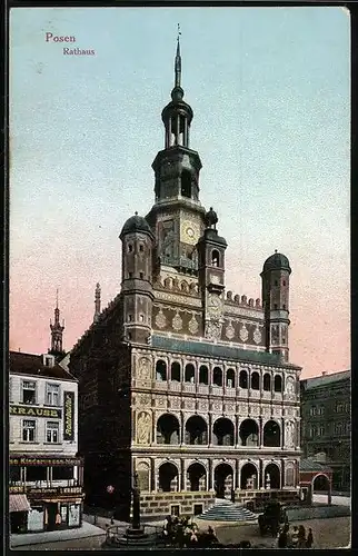 AK Posen / Poznan, Ortspartie mit Rathaus