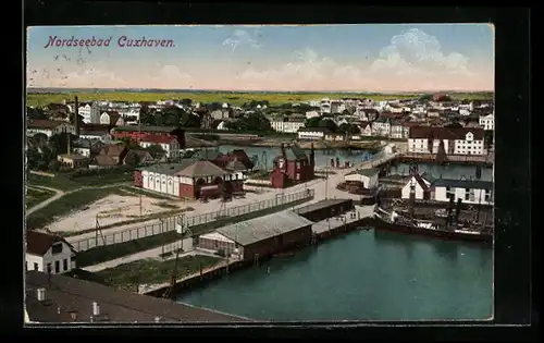 AK Cuxhaven, Teilansicht mit Hafen