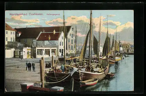 AK Cuxhaven, Partie am Hafen mit Restaurant Hafen-Haus