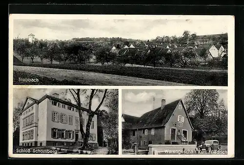 AK Stebbach, Ortsansicht, Schloss Schomberg, Warengeschäft Kurz Friedrich