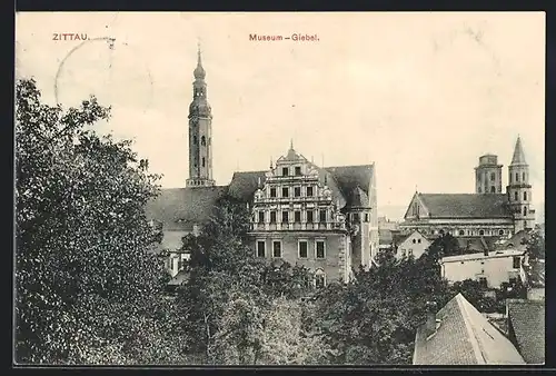 AK Zittau, Blick auf den Museums-Giebel