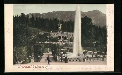 AK Schloss Linderhof, Terrasse mit Fontaine