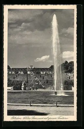 AK Potsdam, Schloss Sanssouci mit grosser Fontäne